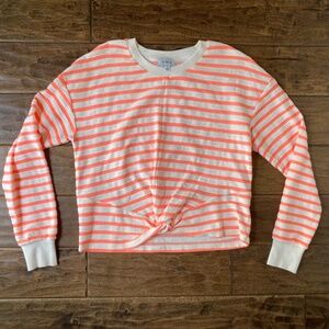 Evereve Striped Top Small Neon Pink Coral Long Sleeve Twist Front Summer Beach